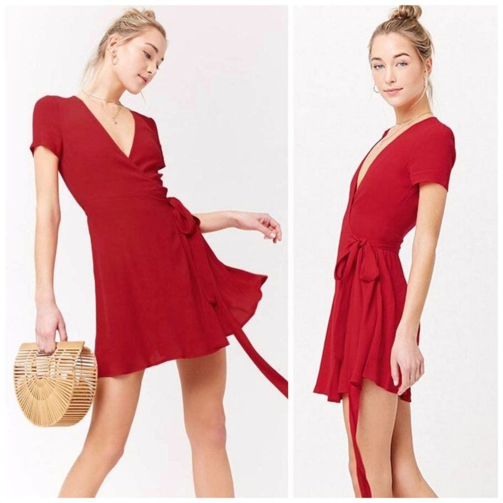 Forever 21 Red Wrap Mini Dress - Picture 1 of 6